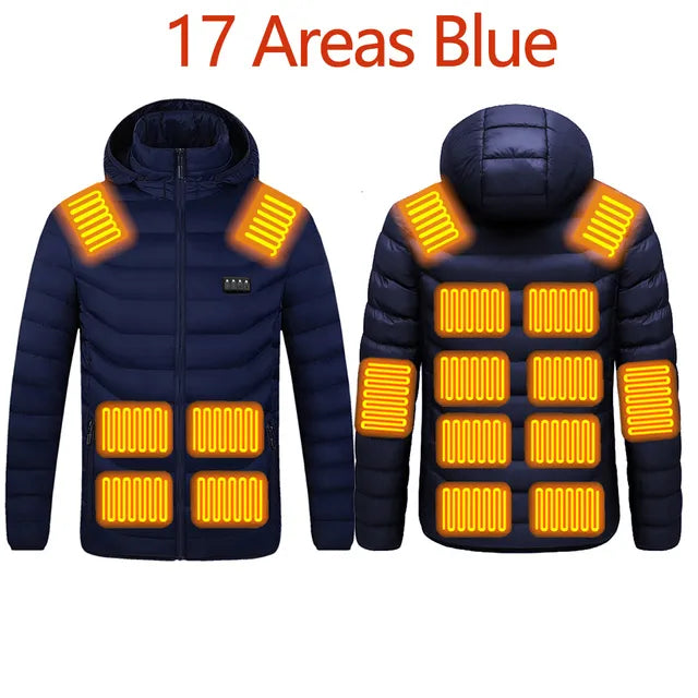 Men's Warm USB Heating Jackets for Winter Waterproof Warm Jackets with Smart Thermostat, Pure Color Hooded Heated Clothes