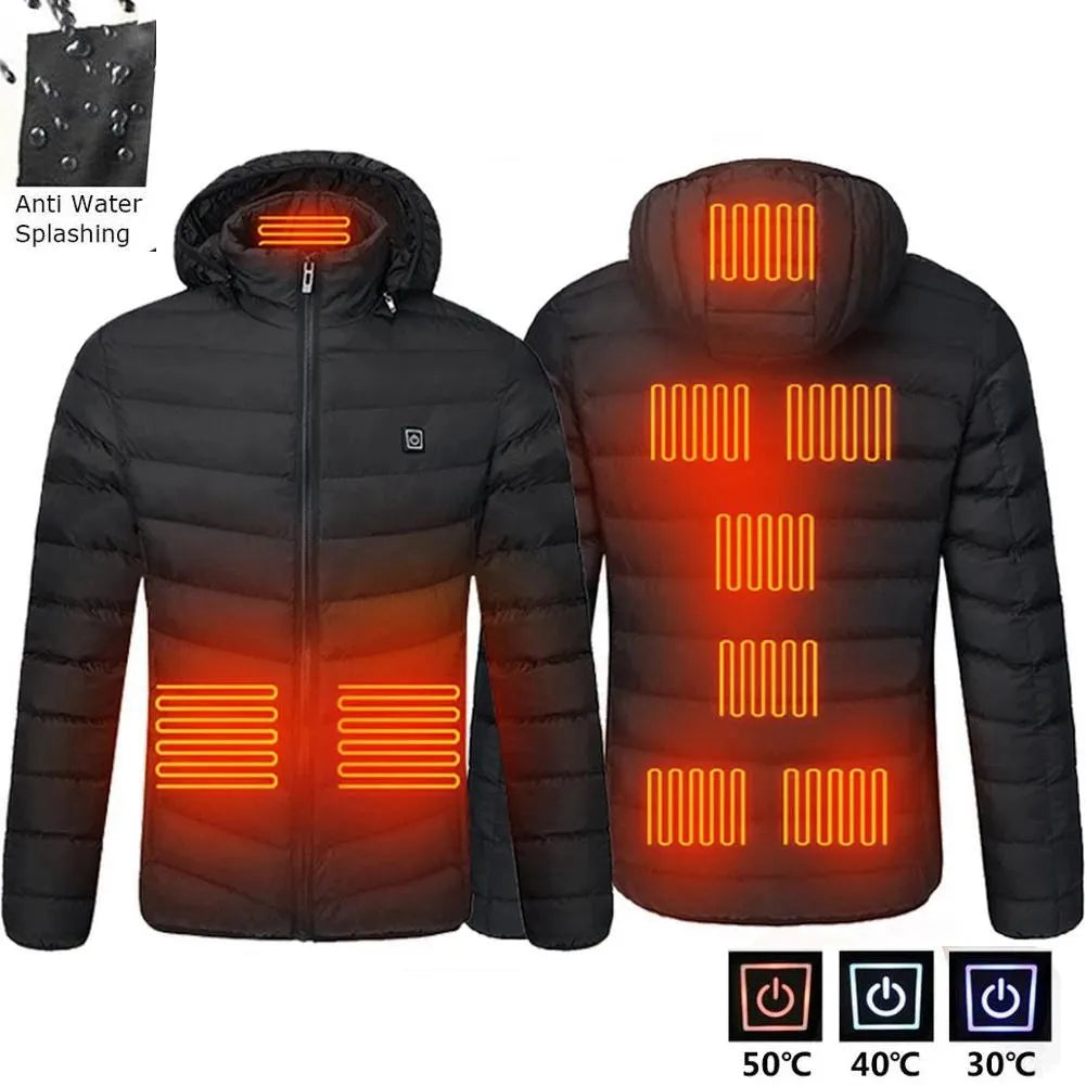 Men's Warm USB Heating Jackets for Winter Waterproof Warm Jackets with Smart Thermostat, Pure Color Hooded Heated Clothes