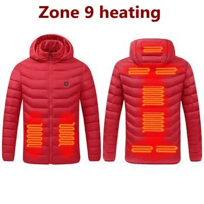 Men's Warm USB Heating Jackets for Winter Waterproof Warm Jackets with Smart Thermostat, Pure Color Hooded Heated Clothes