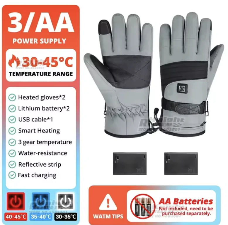 Battery-operated, touchscreen, heated, waterproof motorcycle gloves for skiing and racing in the winter