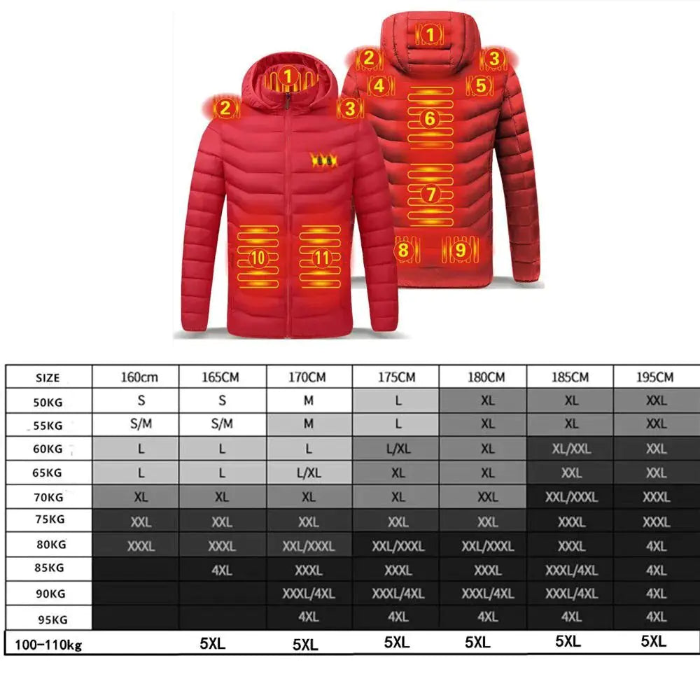 Men's Warm USB Heating Jackets for Winter Waterproof Warm Jackets with Smart Thermostat, Pure Color Hooded Heated Clothes