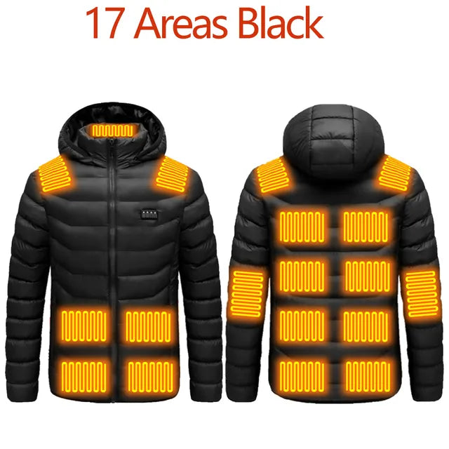 Men's Warm USB Heating Jackets for Winter Waterproof Warm Jackets with Smart Thermostat, Pure Color Hooded Heated Clothes