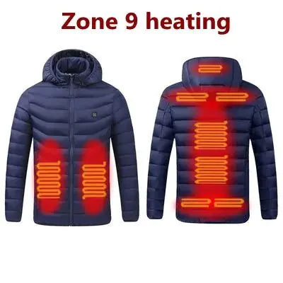 Men's Warm USB Heating Jackets for Winter Waterproof Warm Jackets with Smart Thermostat, Pure Color Hooded Heated Clothes