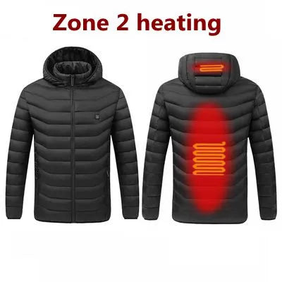 Men's Warm USB Heating Jackets for Winter Waterproof Warm Jackets with Smart Thermostat, Pure Color Hooded Heated Clothes