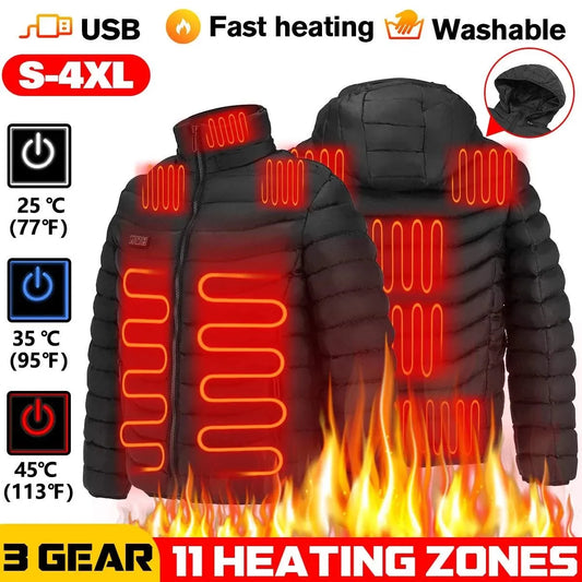 Men's Warm USB Heating Jackets for Winter Waterproof Warm Jackets with Smart Thermostat, Pure Color Hooded Heated Clothes