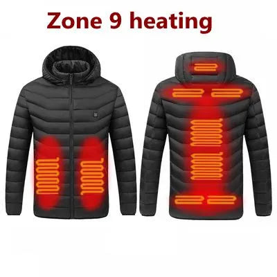 Men's Warm USB Heating Jackets for Winter Waterproof Warm Jackets with Smart Thermostat, Pure Color Hooded Heated Clothes